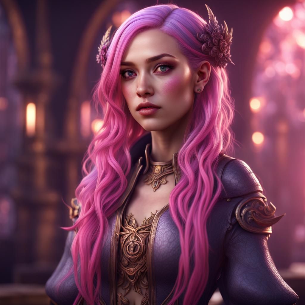 Cute Girl Tiwalade with Purple-Pink Hair