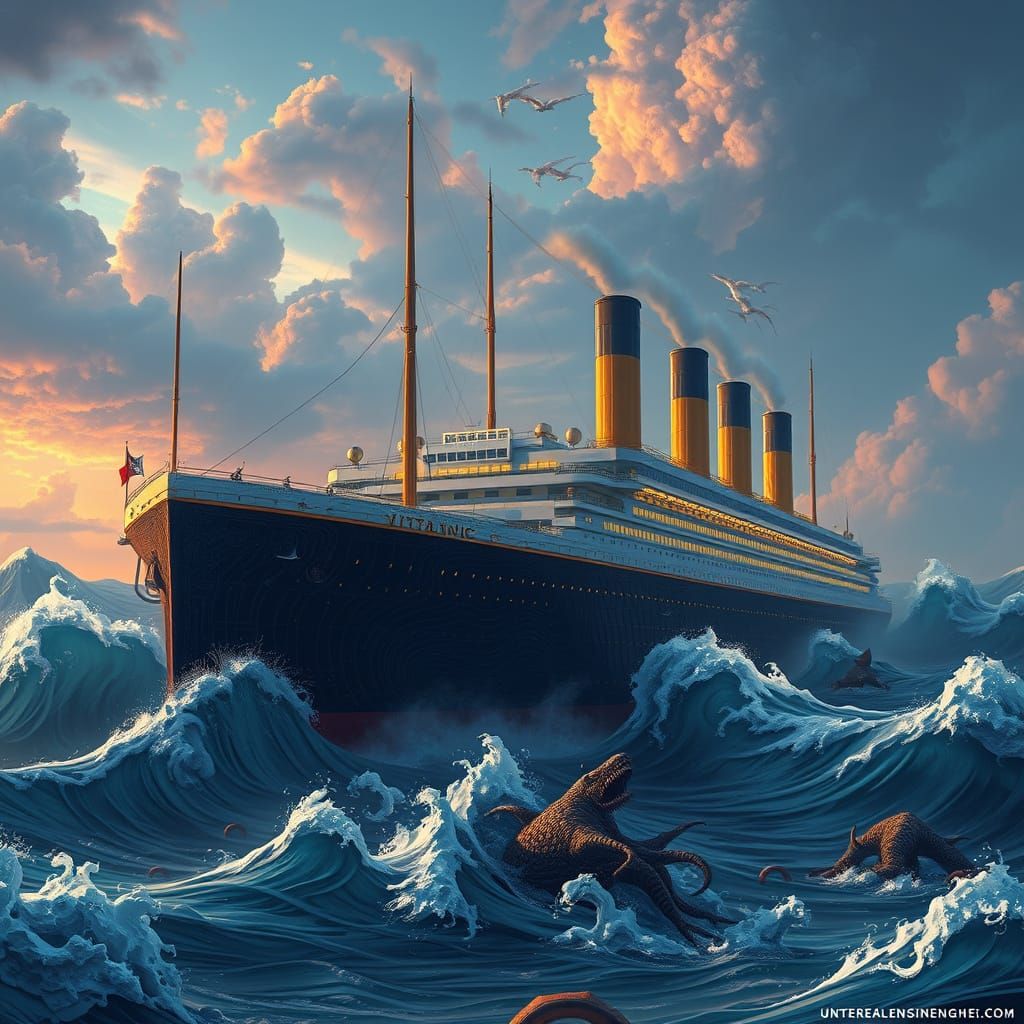 Epic Fantasy Titanic Landscape in Cyberpunk Style