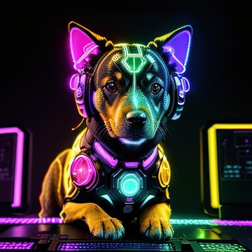 Cybernetic Hound with Glowing Circuitry in Cyberpunk Style