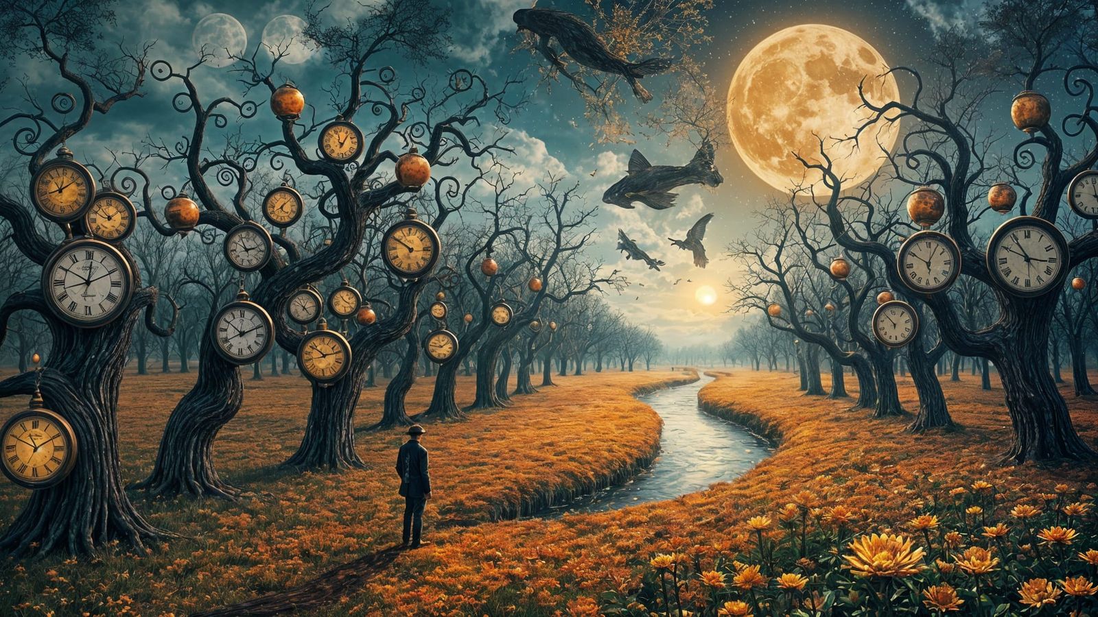 Steampunk Dreamscape: Clockwork Orchard Beneath a Shattered ...