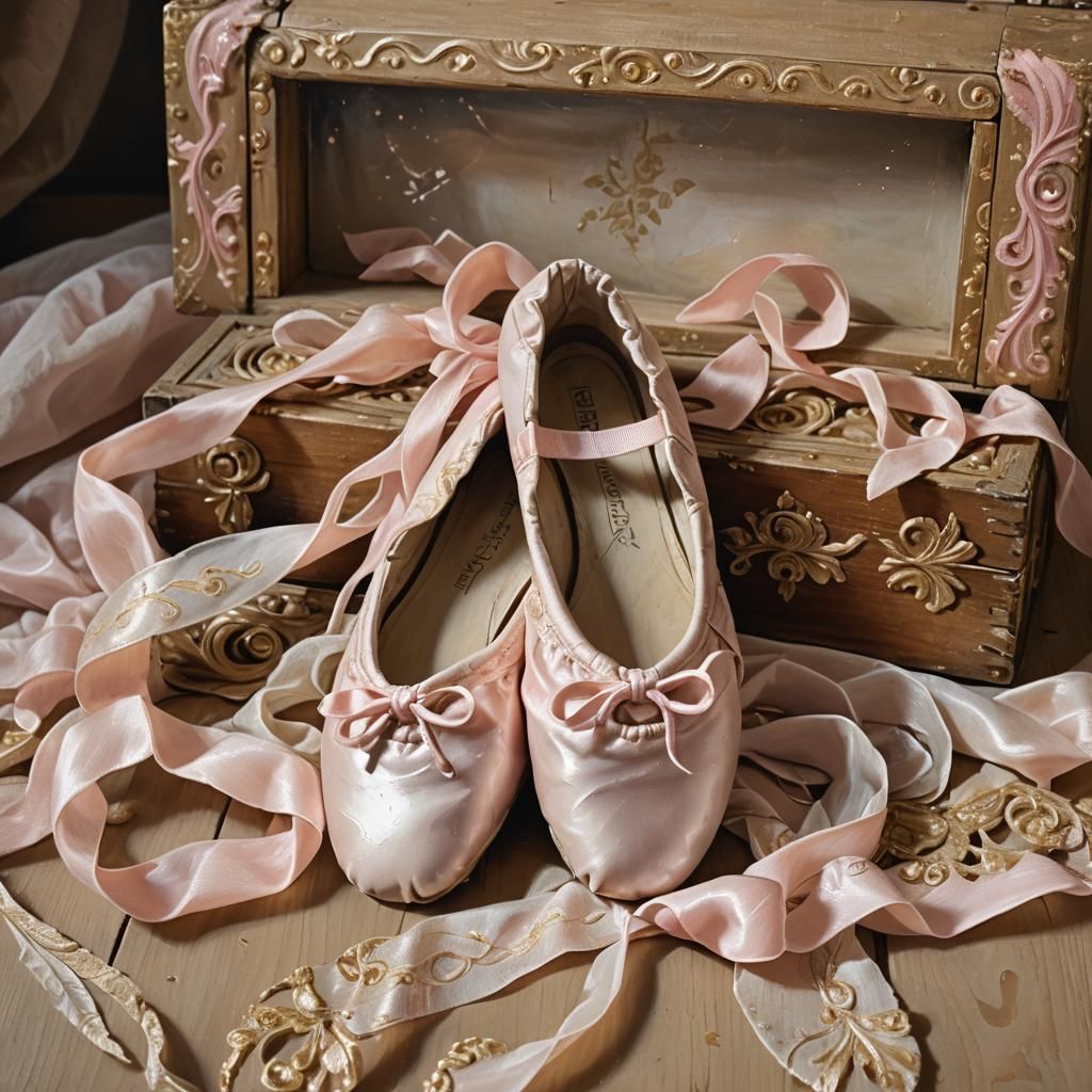 Ballet Shoes in Golden Box: Magical Realism Painting