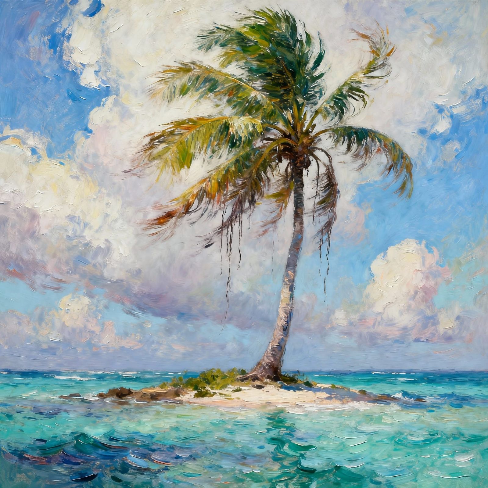 Sad Palm Trees Swaying on Caribbean Island