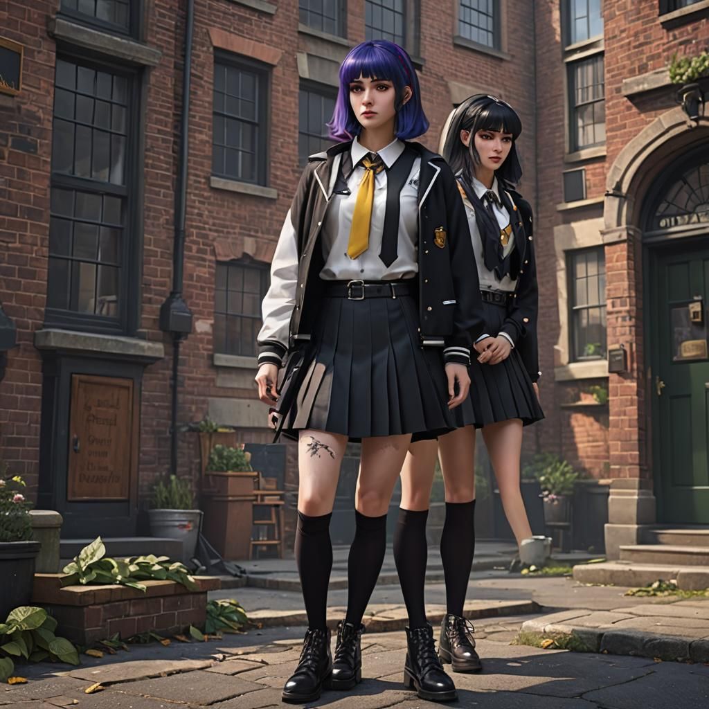 Goth Schoolgirl in Ultra Short Mini Skirt