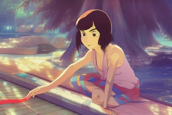Egyptian Pool in Studio Ghibli Anime Style