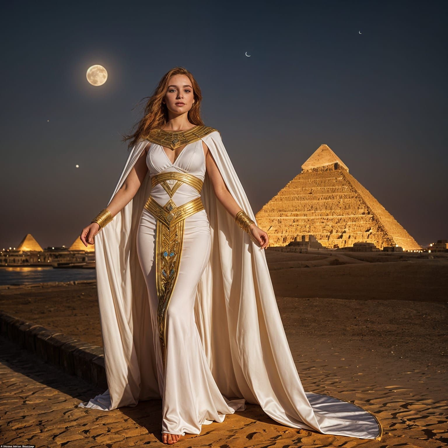 Ethereal Super-Girl in Cinematic Egyptian Nightscape