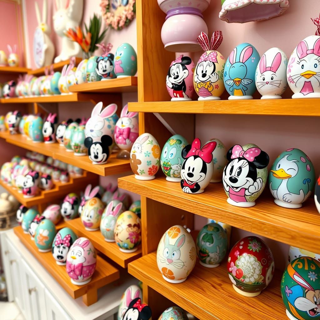 Vibrant Easter Egg Shop in Whimsical Cartoon Style