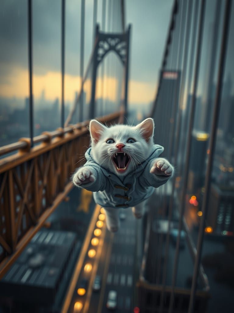 Kitten Falling from Bridge: Emotional Cinematic Scene
