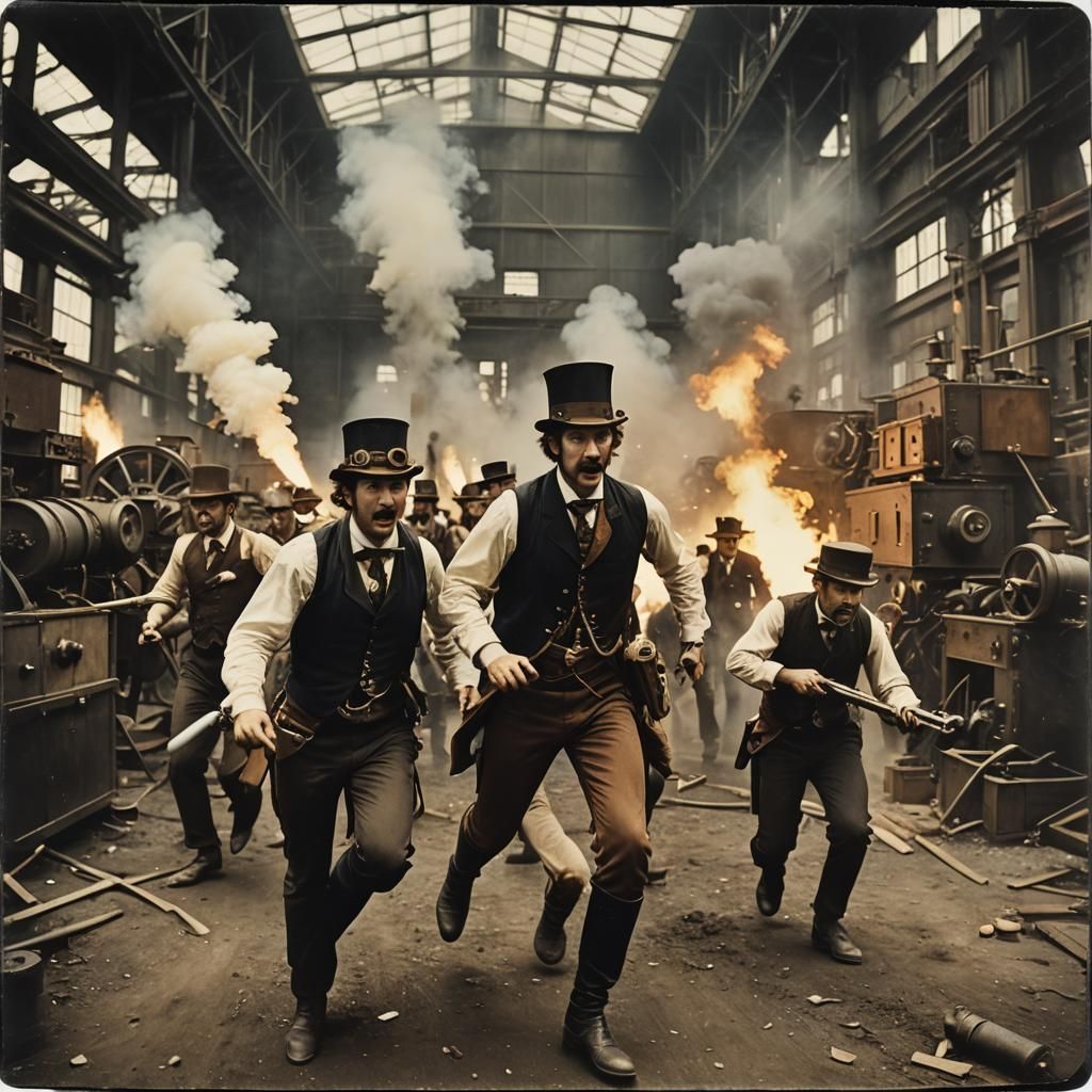 Steampunk Luddites Attack Factory: Polaroid Style