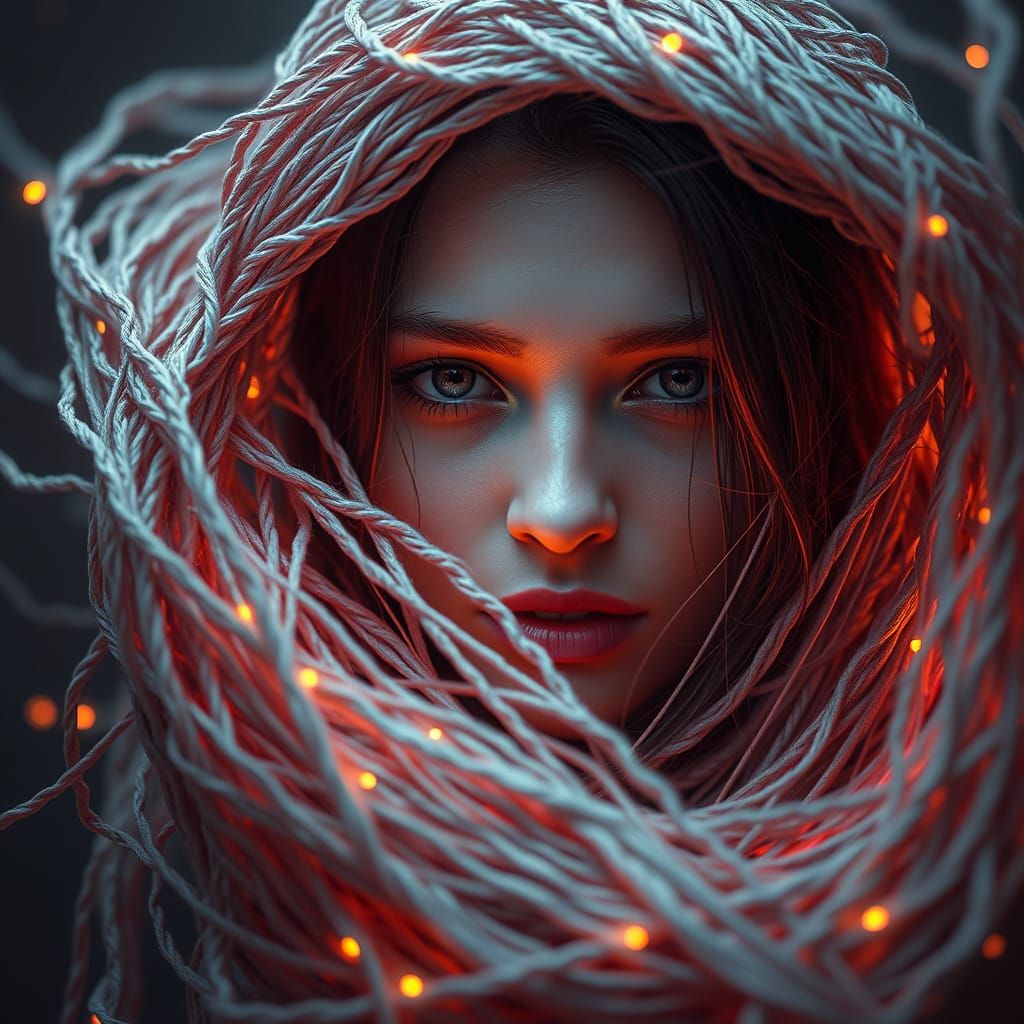 Mysterious Figure Enveloped in Twine, in Dark Fantasy Art No...