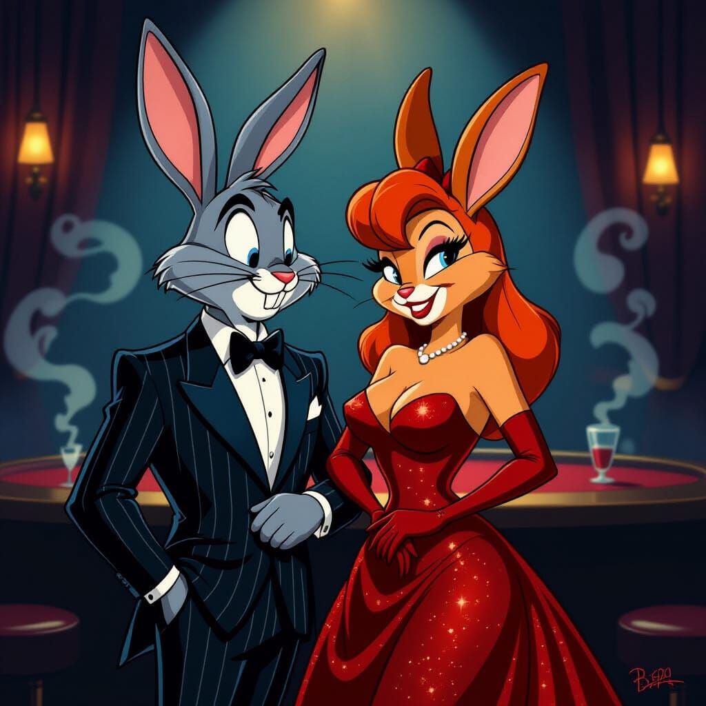 Roger and Jessica Rabbit in Noir Jazz Club