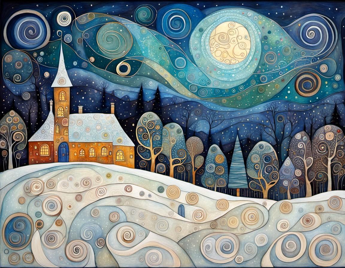Expressive Winter Landscape in Klimt Style