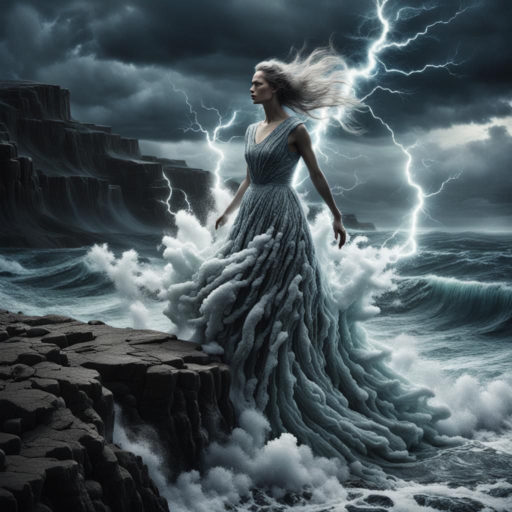 Dark Fantasy Woman Emerges from Bubbling Sea Water in Hans R...