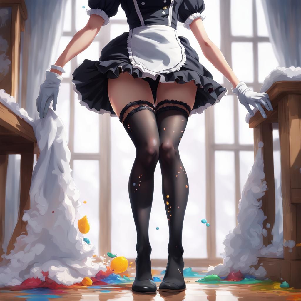 Anime Maid in Pantyhose: Hyperrealistic Splash Art