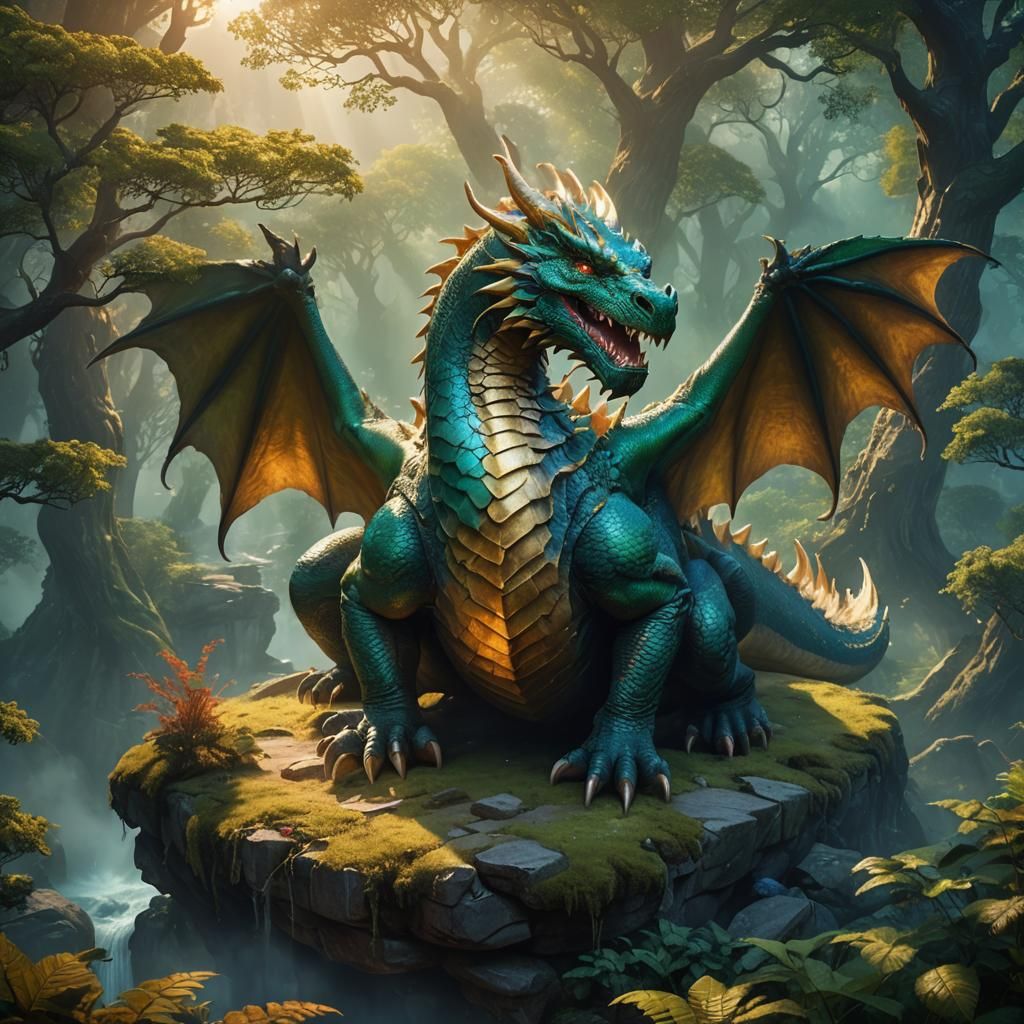 Majestic Dragon Displaying its Belly, Fantasy Matte Painting