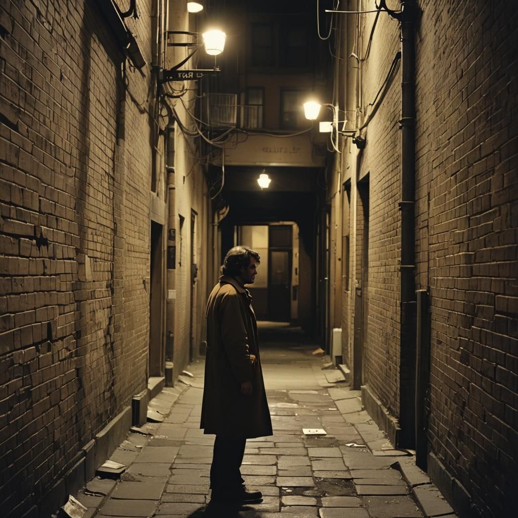 Lost Soul in Alleyway: A Cinematic Film Still
