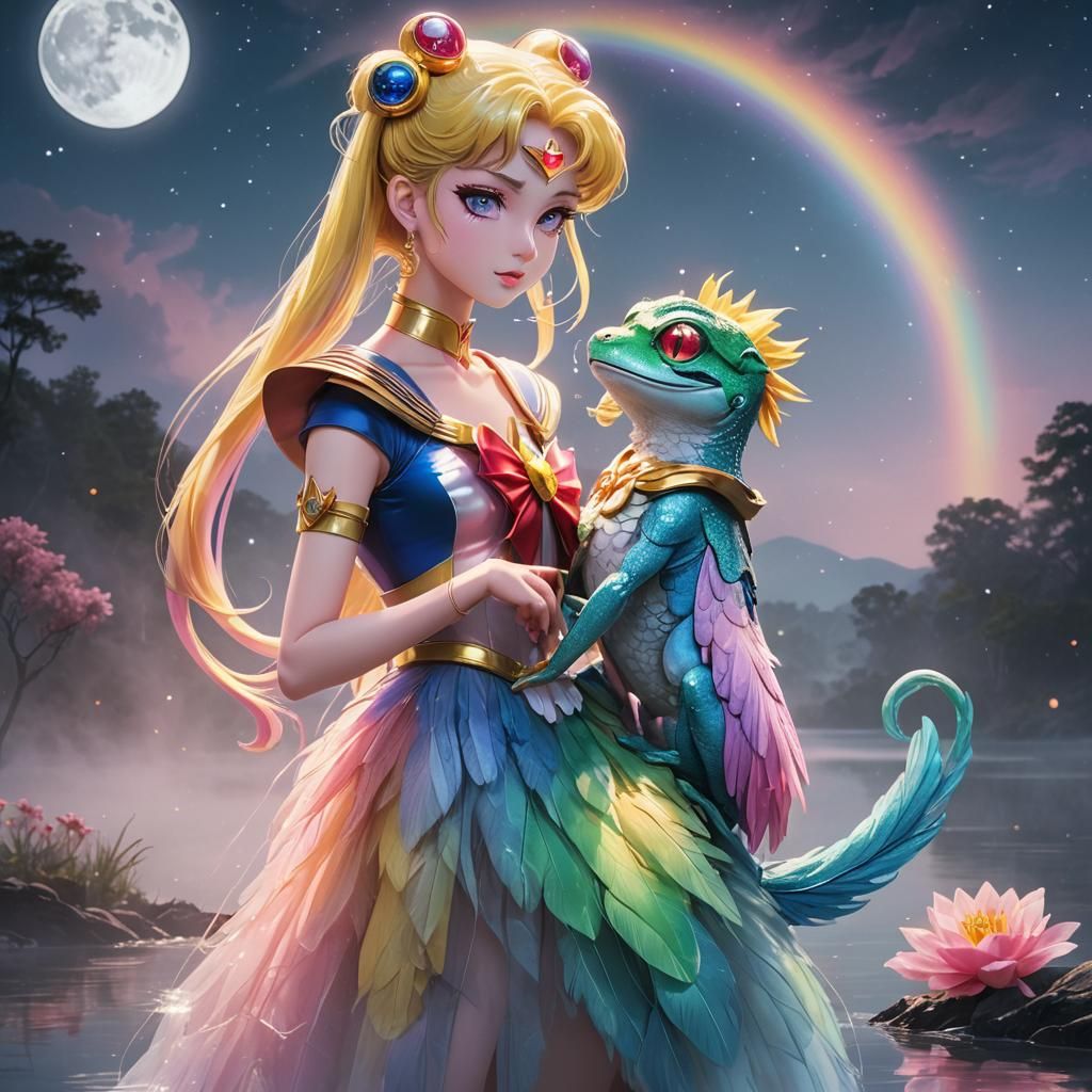 Sailor Moon and Kingfisher Frog in Dreamscape