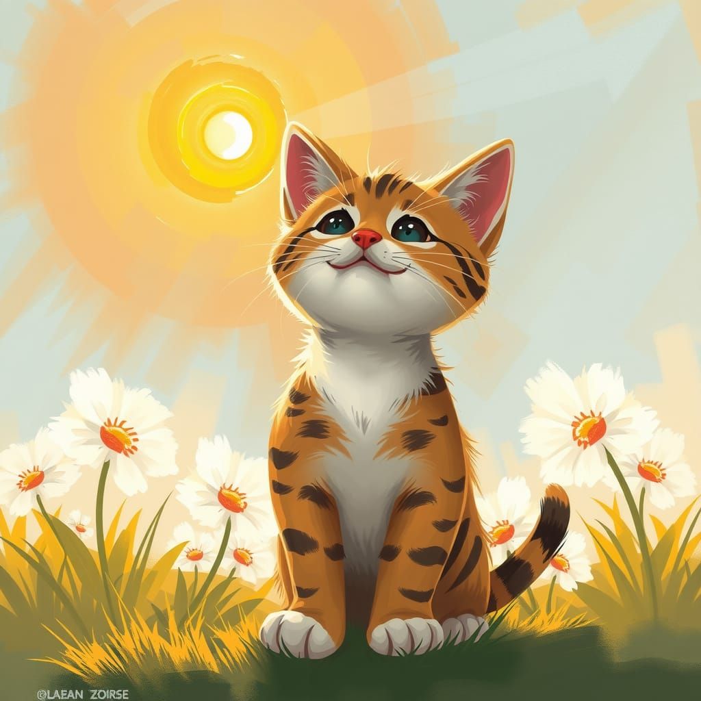 Happy Kitty in Sunlight: Painterly Style