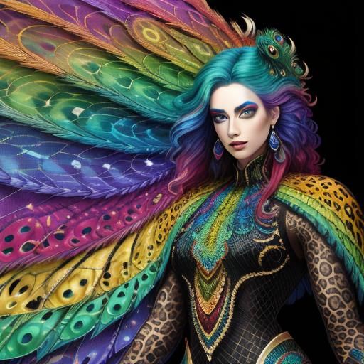 Rainbow Dragon Woman: Holographic Astral Illustration