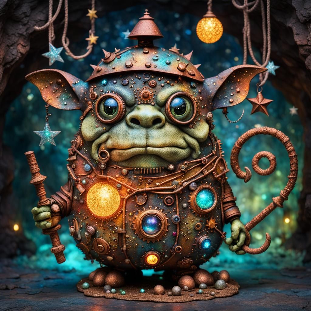 Steampunk Ogre Outside Cave: Surreal Digital Art