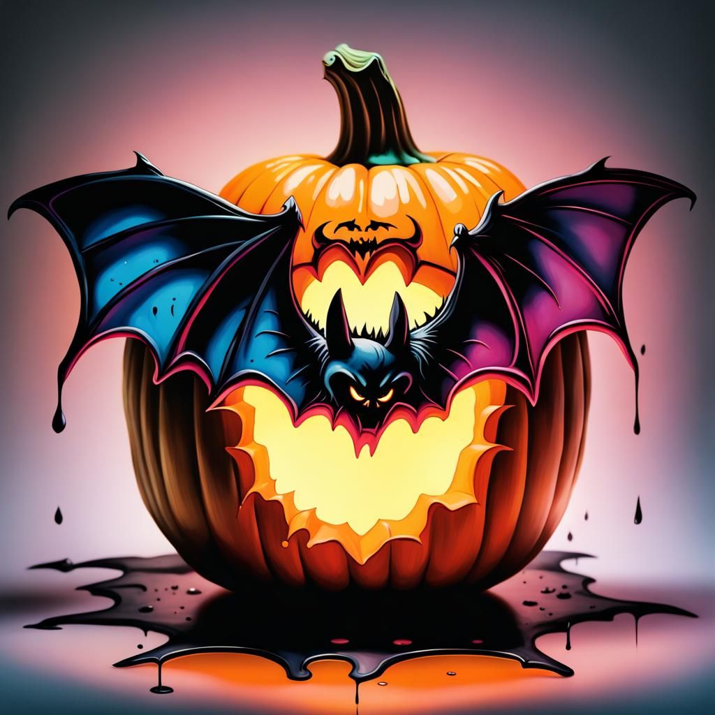 Glowing Bat Jack-O-Lantern in Graffiti Style