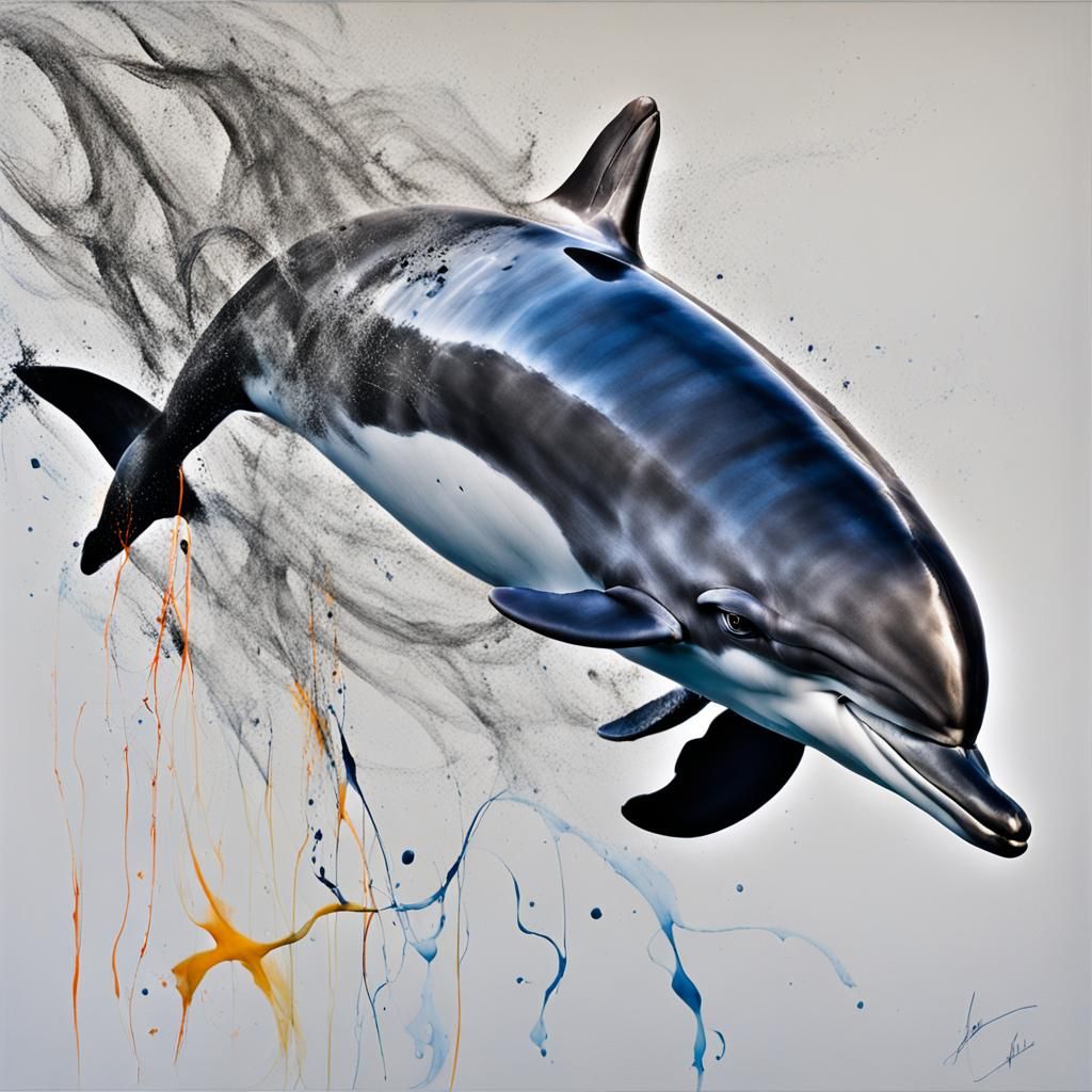 Expressionist Dolphin in Motion: Mixed Media Photography