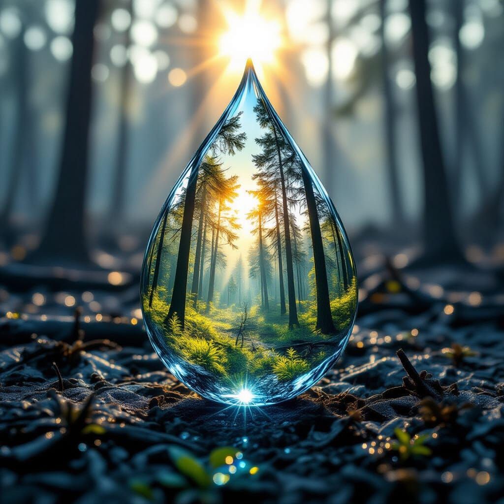 Raindrops Revive Fire-Ravaged Forest in Ethereal Double Expo...