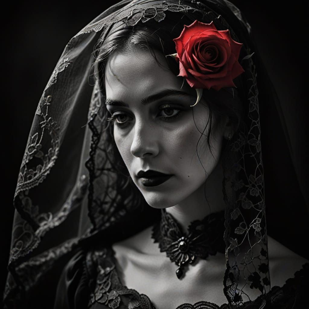 Classic Film Noir Portrait of a Woman in Mourning