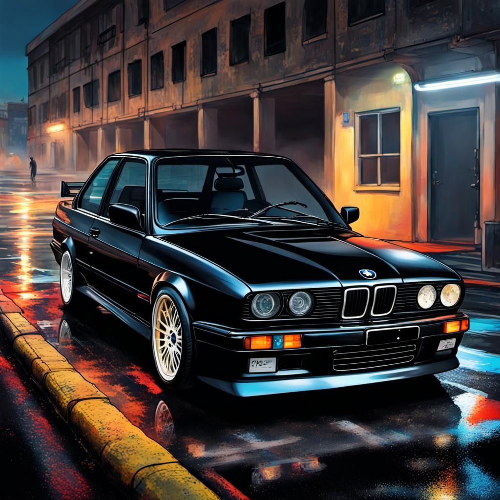Black BMW M3 E30 Hyperrealistic Concept Art