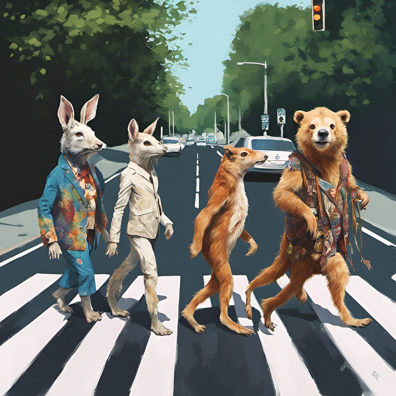 Animals Recreate Abbey Road Crossing, Digital Art