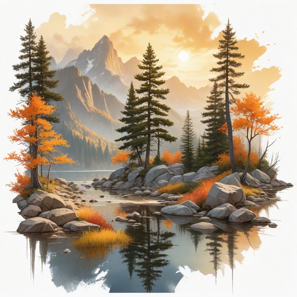 Majestic Mountain Sunset Over Reflecting River