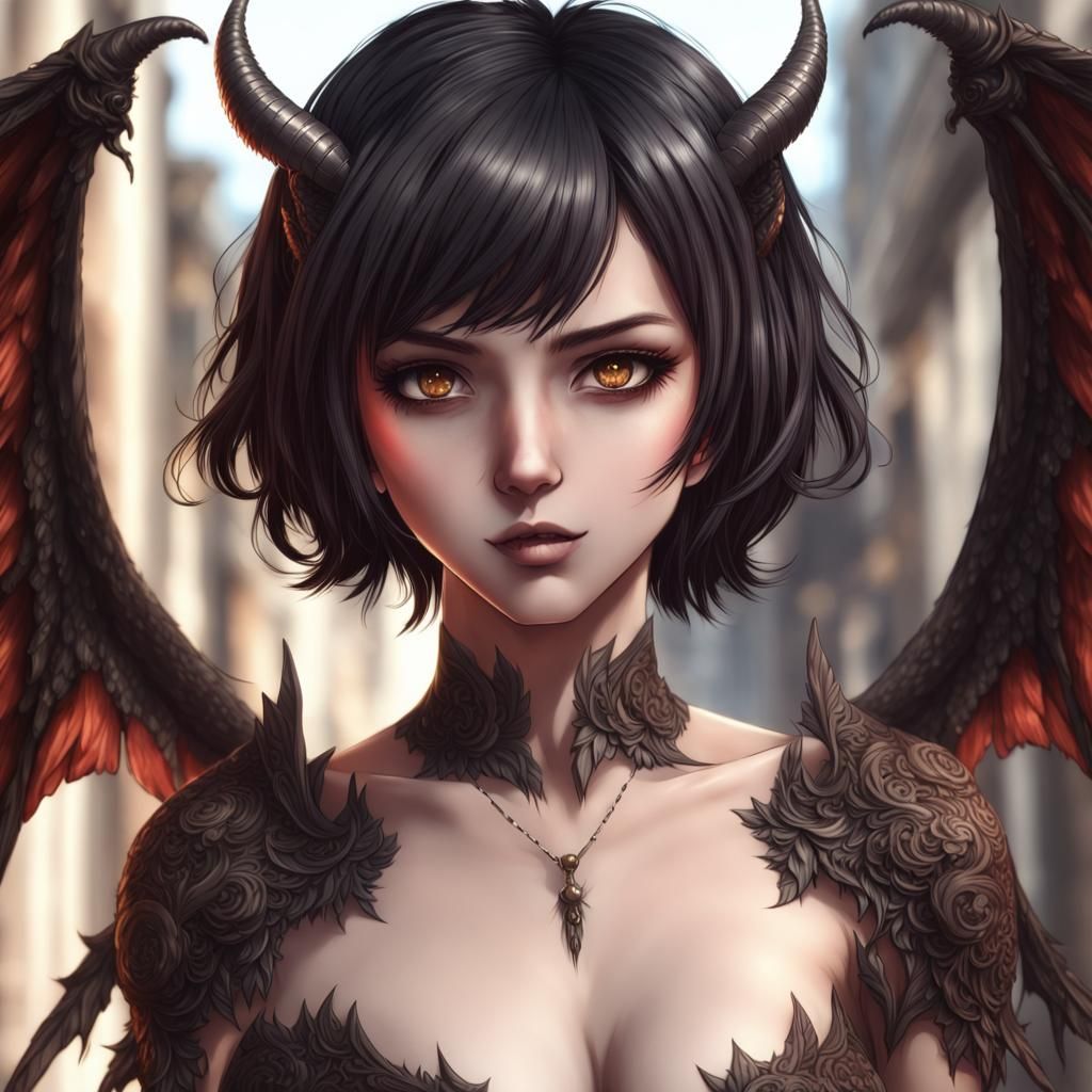 Anime Devil Woman with Demon Wings