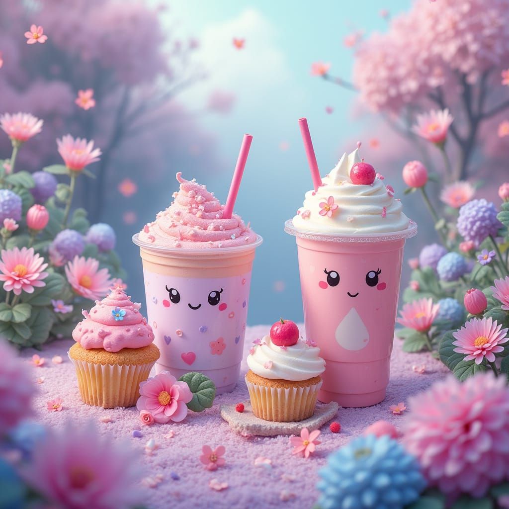 Pastel Garden of Kawaii Cakes and Boba Drinks