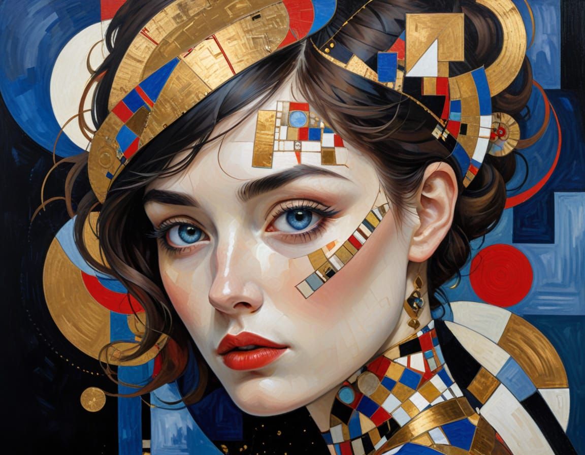 Cubist Portrait in Vibrant NEO Realism Style