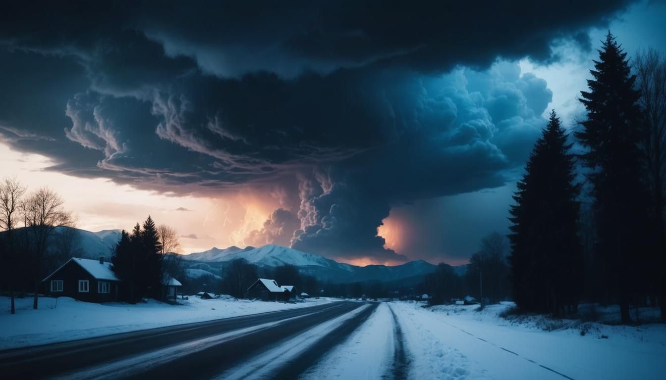 Ominous Snow Apocalypse in Twilight: Minimalist Realism