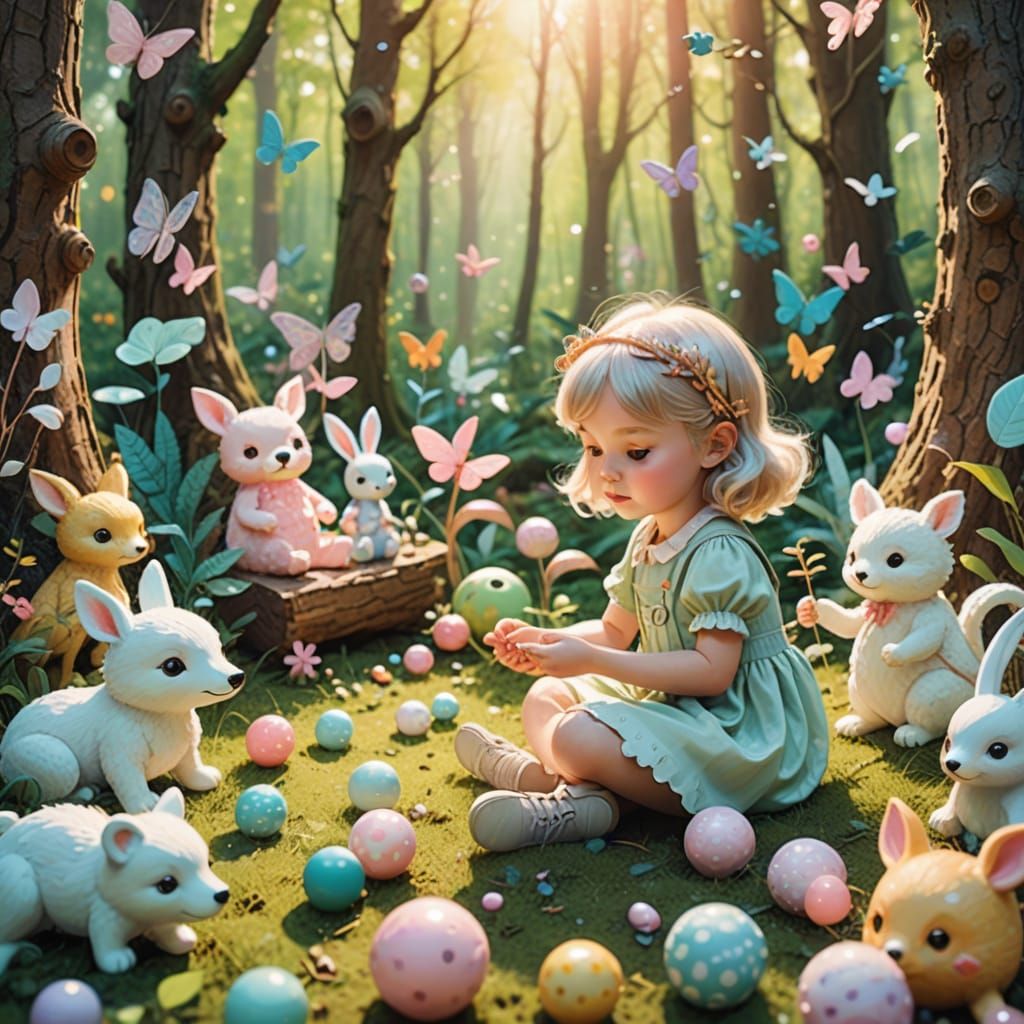 Child's Whimsical Forest Playground in Pastel Colors