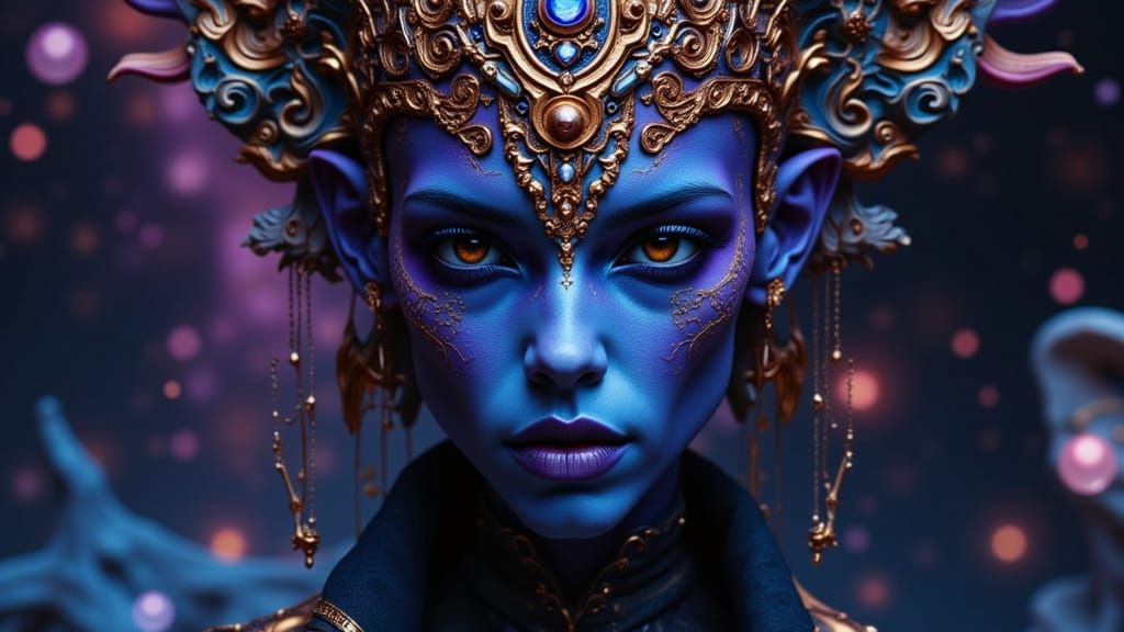 Regal Alien Woman in Cosmic Mandala Headdress