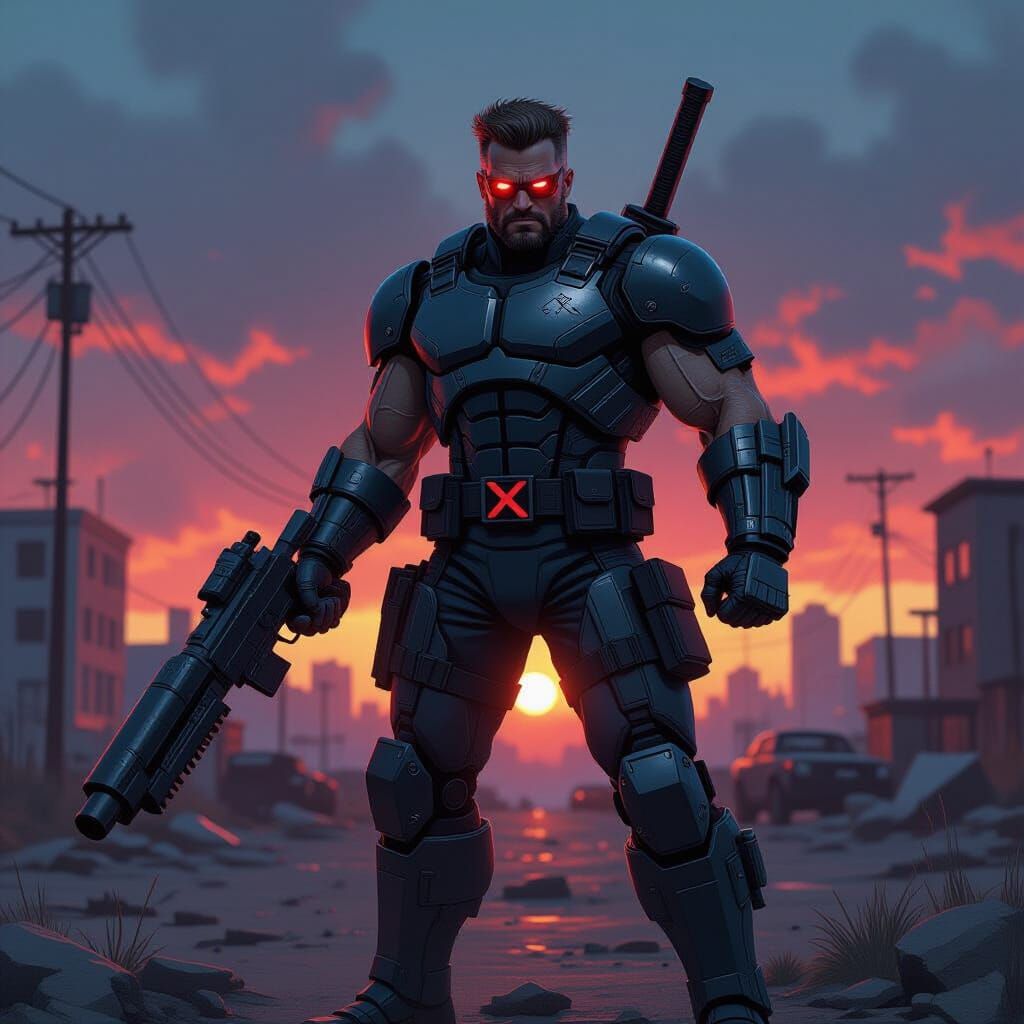 X-Men Cable Battles Terminators in War-Torn City