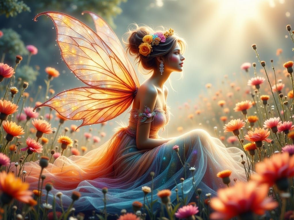 Whimsical Fairy in a Radiant Garden