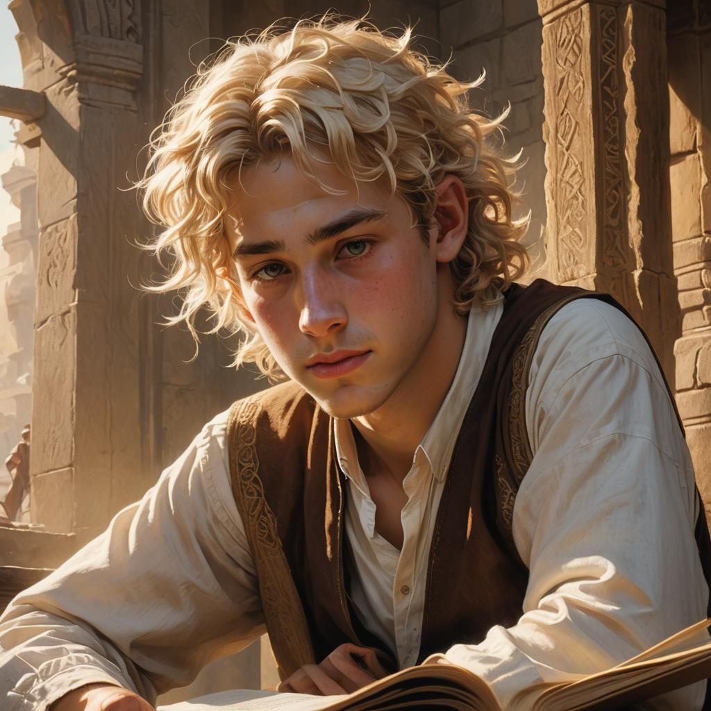 Jewish Boy Reading, Hyperrealistic Fantasy Art