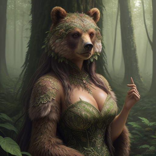 Majestic Lady Bear in Enchanted Forest