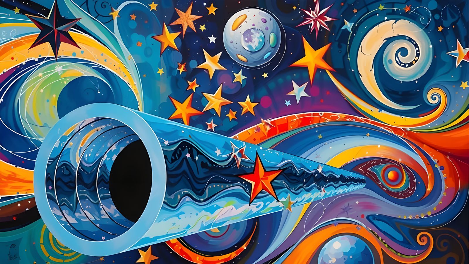 Stunning Glass-Mirror Cylinder in Vibrant Cosmic Dance