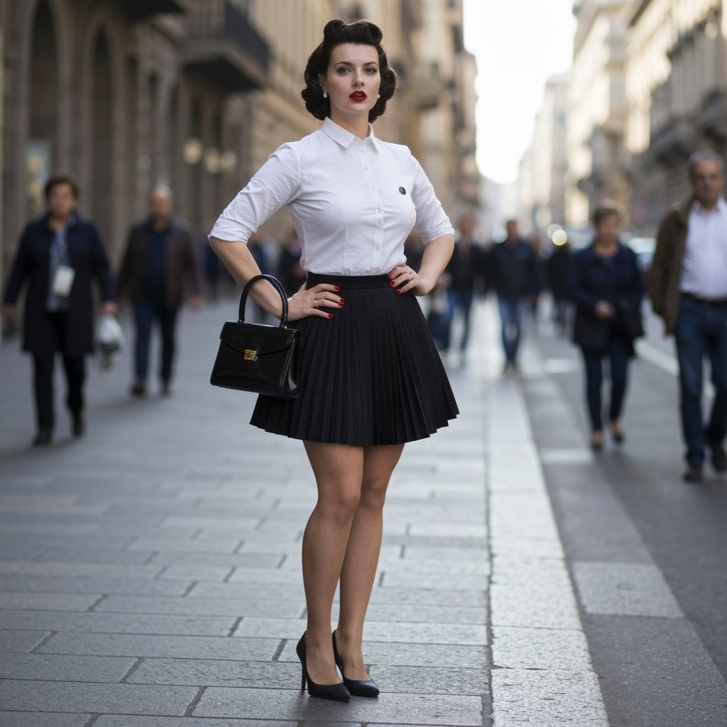 1950s Italian Pin-Up Woman in Crimson Lipstick