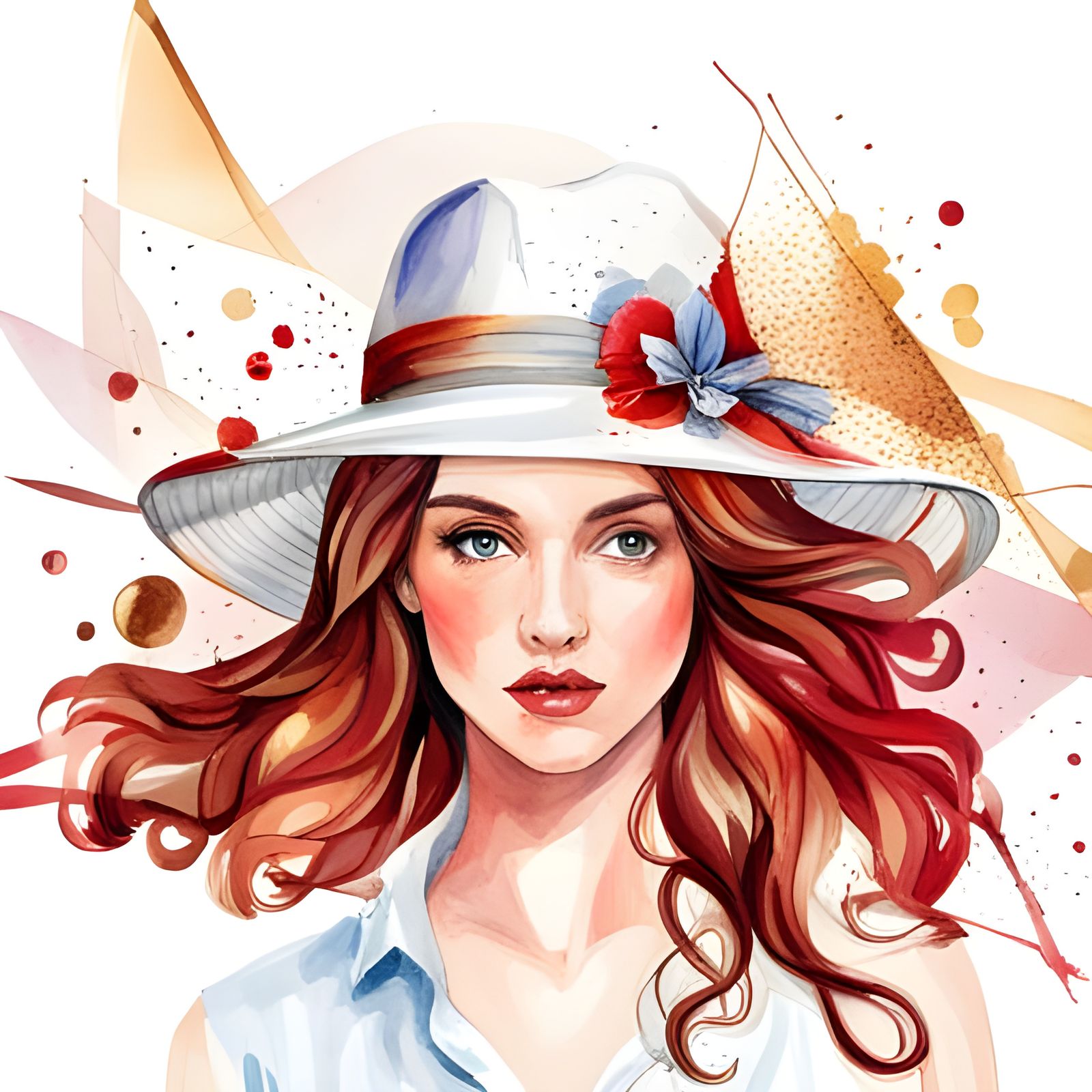 Elegant Hat with Watercolor and Gold Glitter Accents