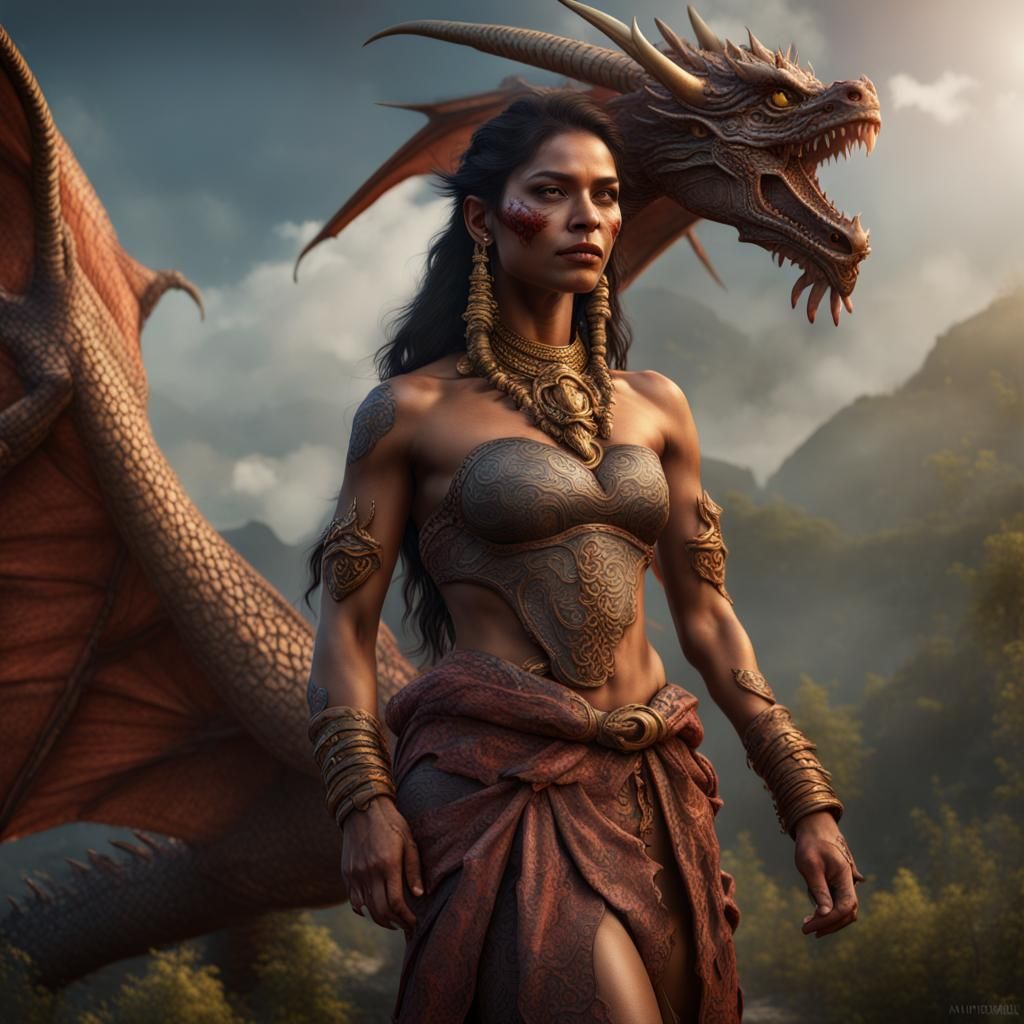 Amerindian Woman as a Dragon in Unreal Engine 5