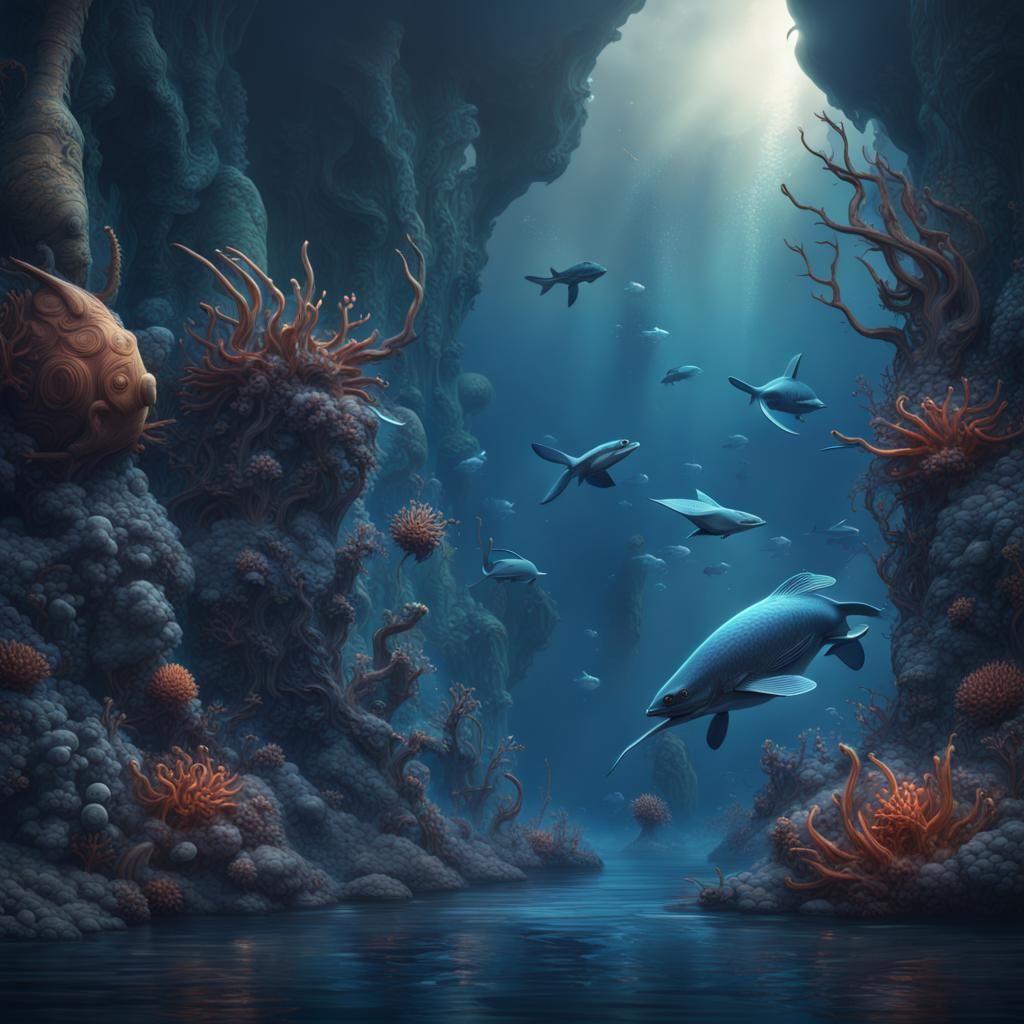 Deep Blue Sea Creatures in Haida Art Style