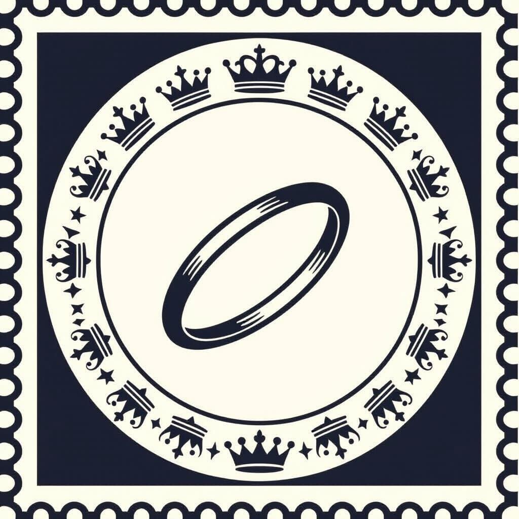 Vector Ring of Crowns Icon on Stamp Frame