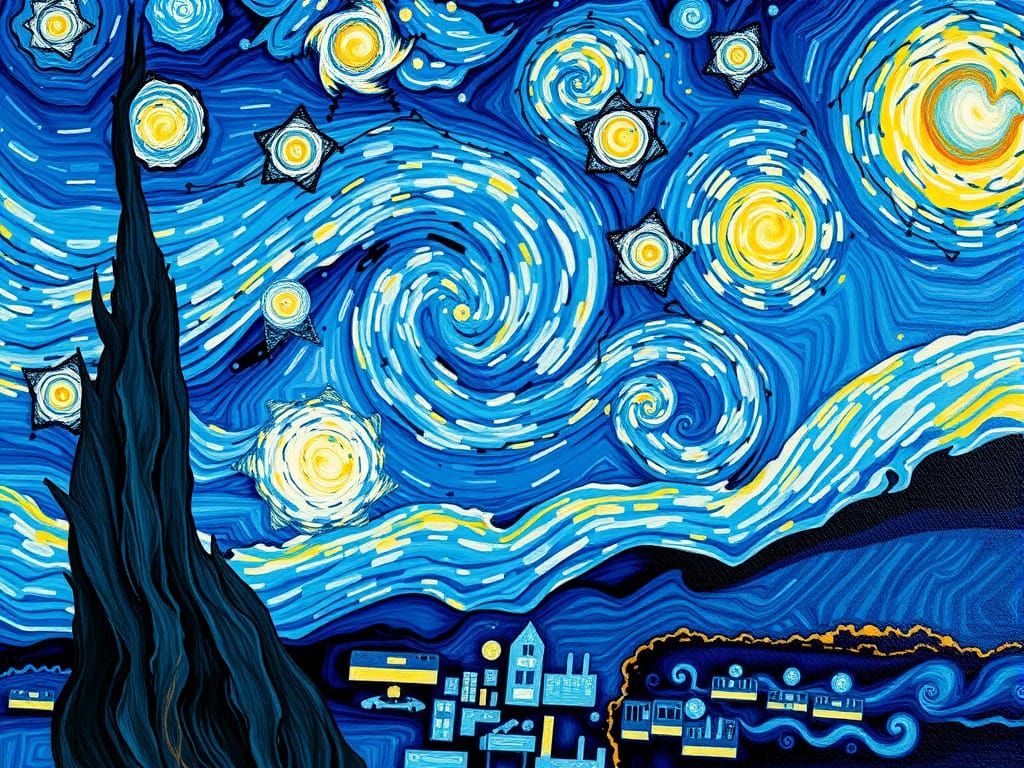 Fractalled Starry Night in Neo-Impressionist Style