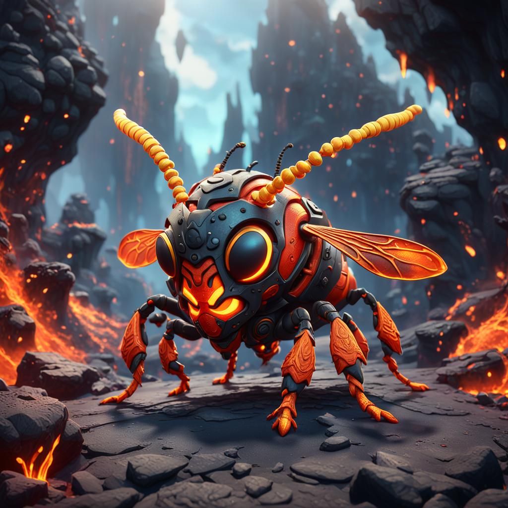 Chibi Lava Hornet in Detailed Digital Painting