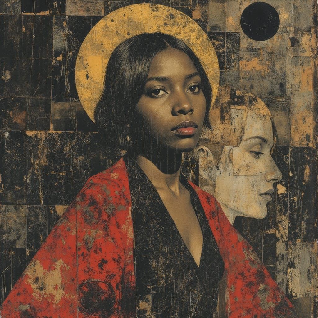 Heroic Saint Icon in Photographic Collage Style