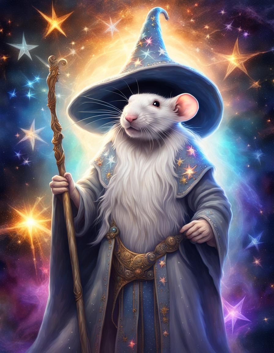 Sparkling Rat Wizard in Starry Galaxy